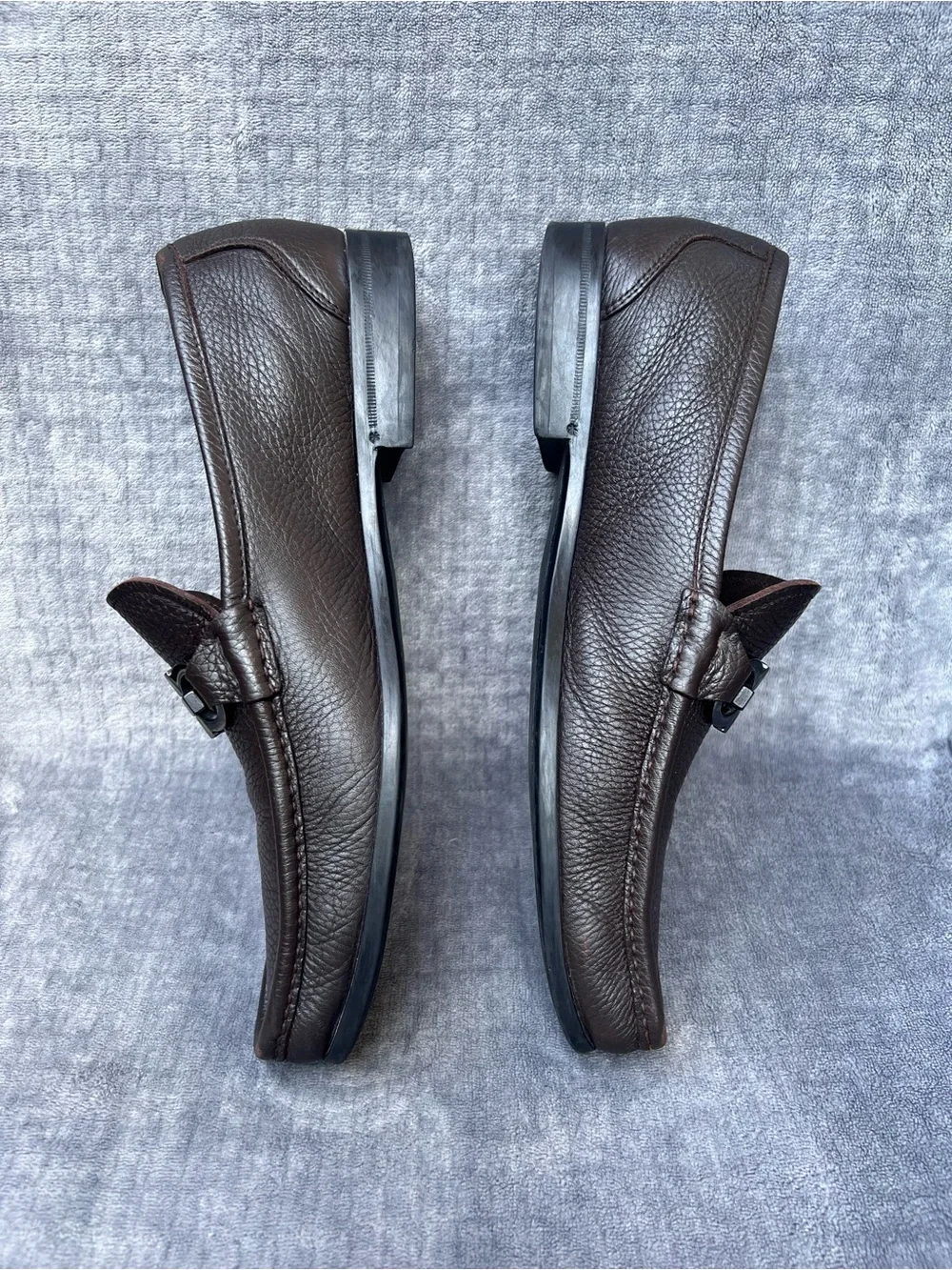 Ferragamo Loafers 9.5 Brown Gancini Silver Horse Bit Buckle Luxe Shoes Old Money